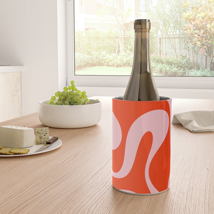 Retro Modern Soft Curves Abstract Contemporary Pattern in Bold Red-Orange and Pink Wine Chiller Gallery Image 4