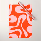 Retro Modern Soft Curves Abstract Contemporary Pattern in Bold Red-Orange and Pink Wrapping Paper Gallery Image 1