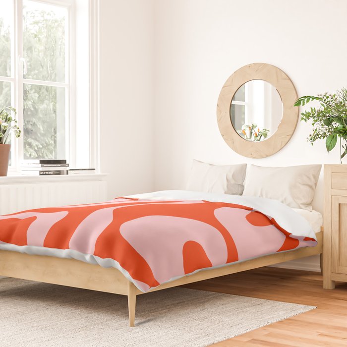 Retro Modern Soft Curves Abstract Contemporary Pattern in Bold Red-Orange and Pink Duvet Cover Gallery Image 2