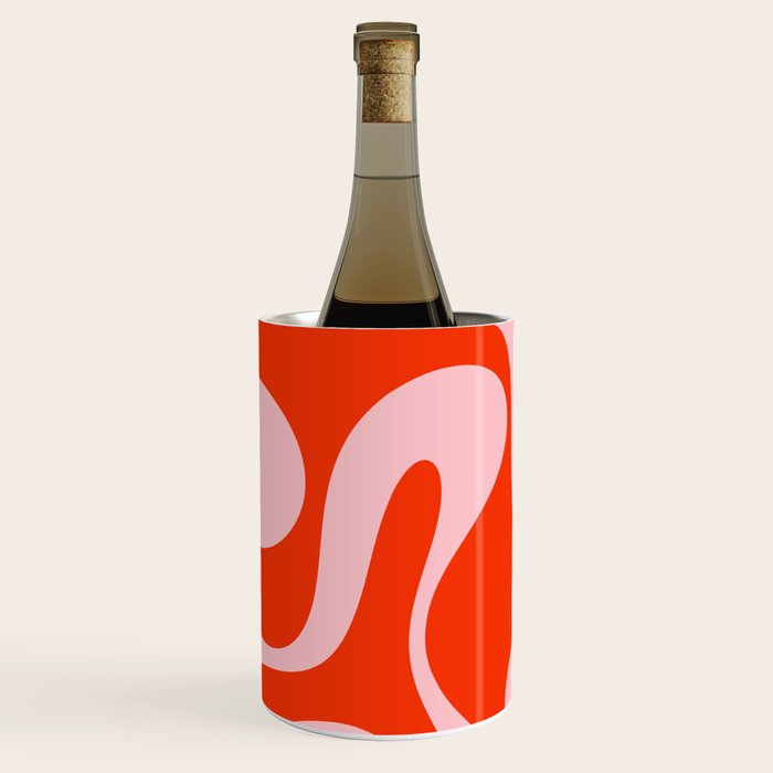 Retro Modern Soft Curves Abstract Contemporary Pattern in Bold Red-Orange and Pink Wine Chiller Gallery Image 1