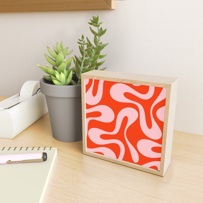 Retro Modern Soft Curves Abstract Contemporary Pattern in Bold Red-Orange and Pink Mini Art Print Gallery Image 2