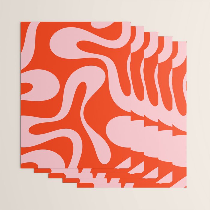 Retro Modern Soft Curves Abstract Contemporary Pattern in Bold Red-Orange and Pink Wrapping Paper Gallery Image 3