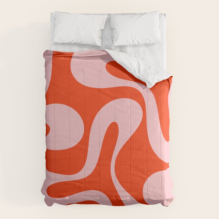 Retro Modern Soft Curves Abstract Contemporary Pattern in Bold Red-Orange and Pink Comforter Gallery Image 1