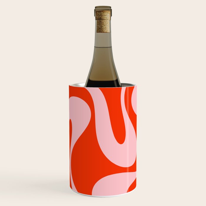 Retro Modern Soft Curves Abstract Contemporary Pattern in Bold Red-Orange and Pink Wine Chiller Gallery Image 3