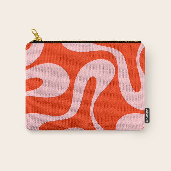 Retro Modern Soft Curves Abstract Contemporary Pattern in Bold Red-Orange and Pink Carry All Pouch Gallery Image 1