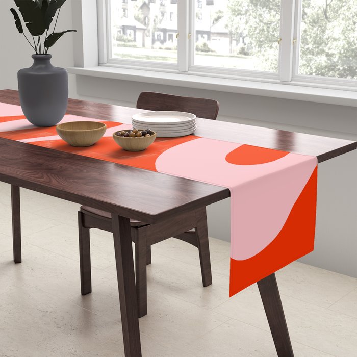 Retro Modern Soft Curves Abstract Contemporary Pattern in Bold Red-Orange and Pink Table Runner Gallery Image 2