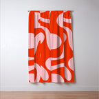 Retro Modern Soft Curves Abstract Contemporary Pattern in Bold Red-Orange and Pink Window Curtain Gallery Image 3