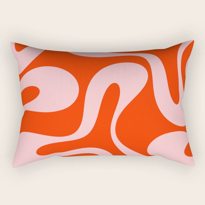 Retro Modern Soft Curves Abstract Contemporary Pattern in Bold Red-Orange and Pink Rectangular Pillow Gallery Image 2