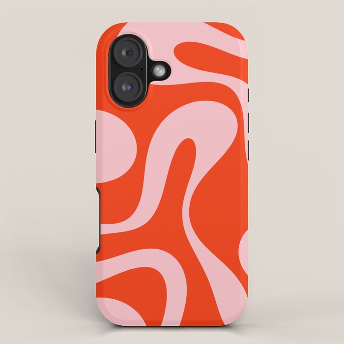 Retro Modern Soft Curves Abstract Contemporary Pattern in Bold Red-Orange and Pink iPhone Case Gallery Image 1
