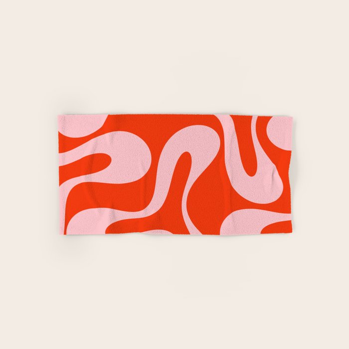 Retro Modern Soft Curves Abstract Contemporary Pattern in Bold Red-Orange and Pink Bath Towel Gallery Image 1