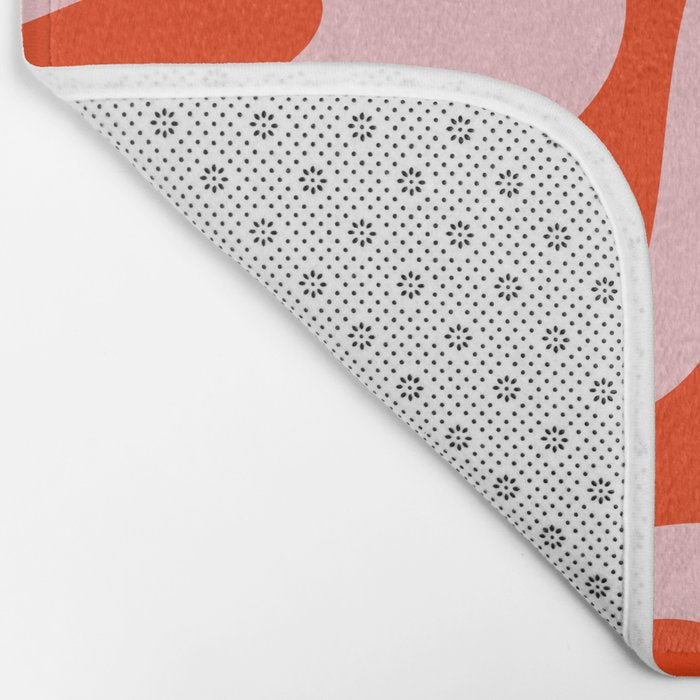 Retro Modern Soft Curves Abstract Contemporary Pattern in Bold Red-Orange and Pink Bath Mat Gallery Image 2