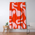 Retro Modern Soft Curves Abstract Contemporary Pattern in Bold Red-Orange and Pink Window Curtain Gallery Image 5