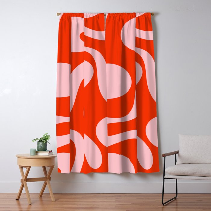 Retro Modern Soft Curves Abstract Contemporary Pattern in Bold Red-Orange and Pink Window Curtain Gallery Image 5