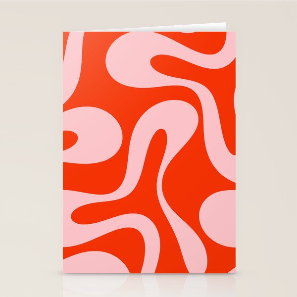 Retro Modern Soft Curves Abstract Contemporary Pattern in Bold Red-Orange and Pink Stationery Card Gallery Image 2