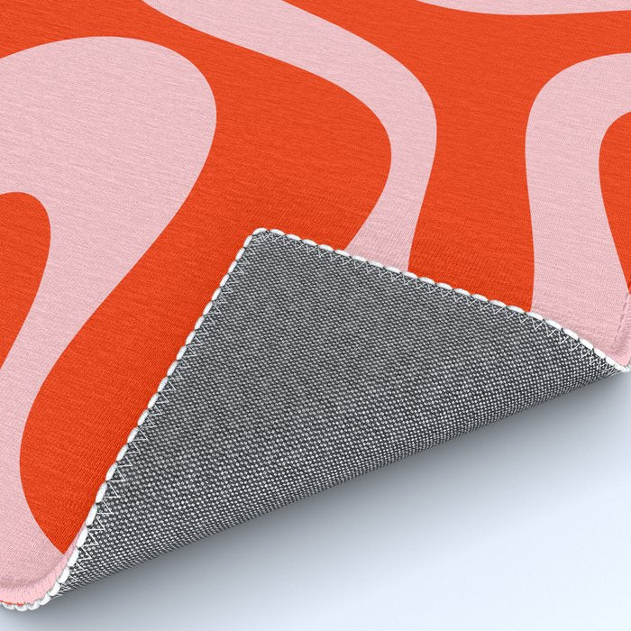 Retro Modern Soft Curves Abstract Contemporary Pattern in Bold Red-Orange and Pink Rug Gallery Image 4