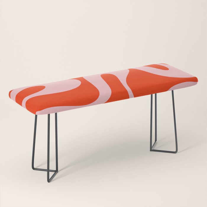 Retro Modern Soft Curves Abstract Contemporary Pattern in Bold Red-Orange and Pink Bench Gallery Image 1