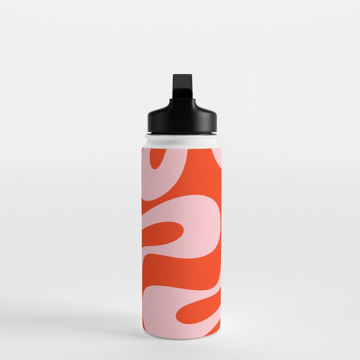 Retro Modern Soft Curves Abstract Contemporary Pattern in Bold Red-Orange and Pink Water Bottle Gallery Image 3