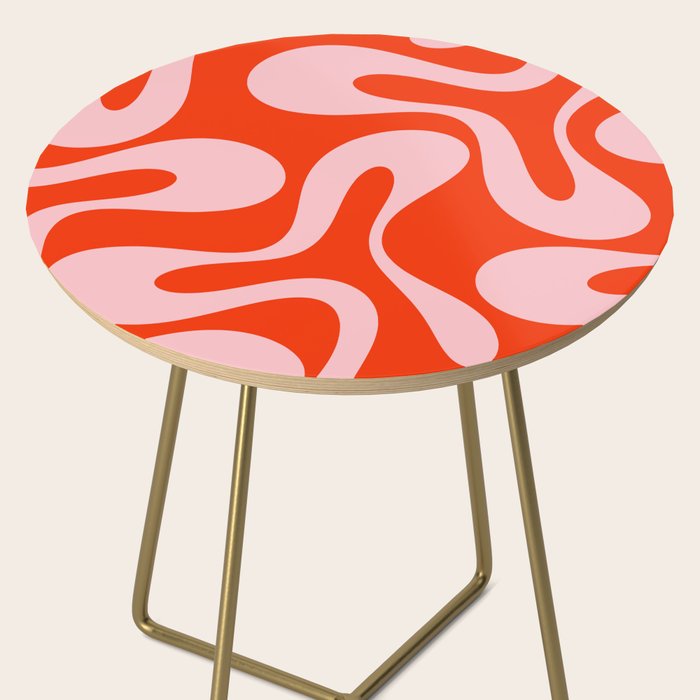 Retro Modern Soft Curves Abstract Contemporary Pattern in Bold Red-Orange and Pink Side Table Gallery Image 2