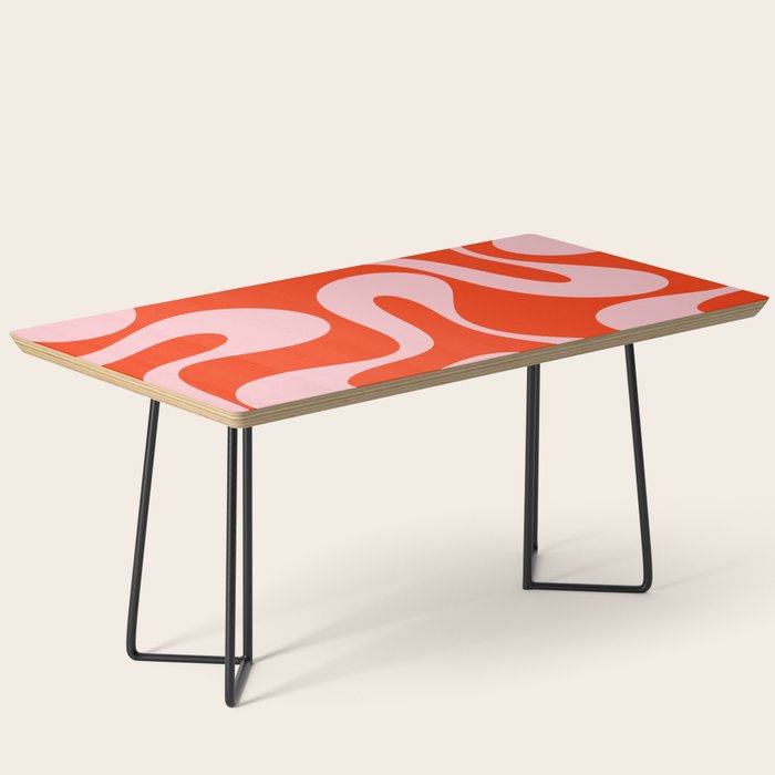 Retro Modern Soft Curves Abstract Contemporary Pattern in Bold Red-Orange and Pink Coffee Table Gallery Image 1