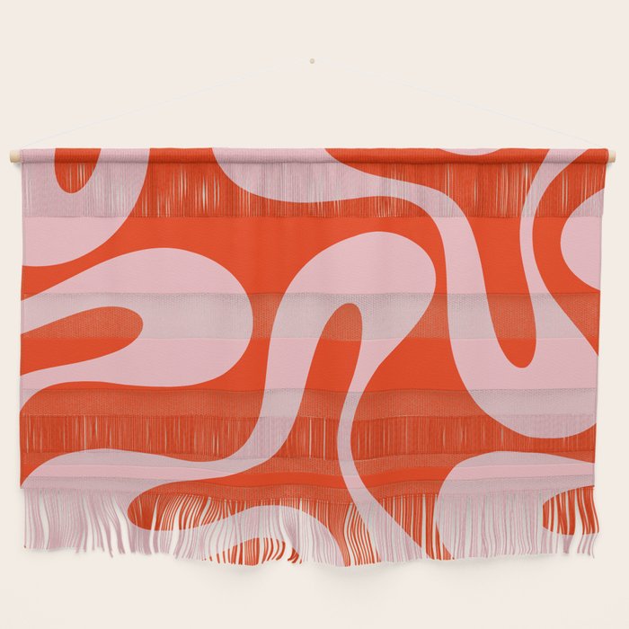 Retro Modern Soft Curves Abstract Contemporary Pattern in Bold Red-Orange and Pink Wall Hanging Gallery Image 1
