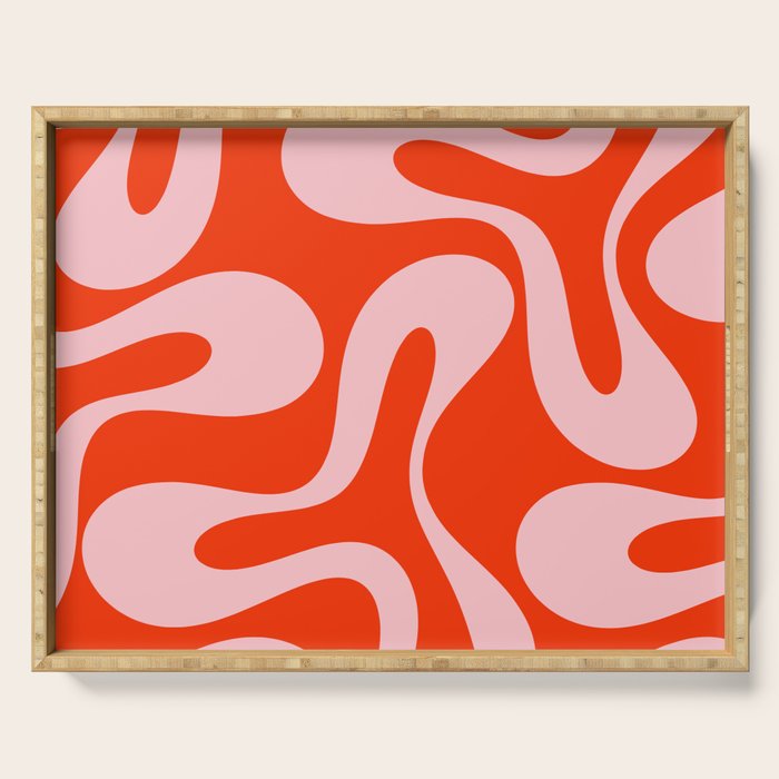 Retro Modern Soft Curves Abstract Contemporary Pattern in Bold Red-Orange and Pink Serving Tray Gallery Image 1