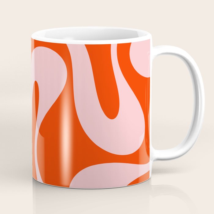 Retro Modern Soft Curves Abstract Contemporary Pattern in Bold Red-Orange and Pink Coffee Mug Gallery Image 1