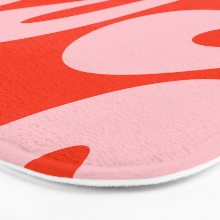 Retro Modern Soft Curves Abstract Contemporary Pattern in Bold Red-Orange and Pink Bath Mat Gallery Image 3