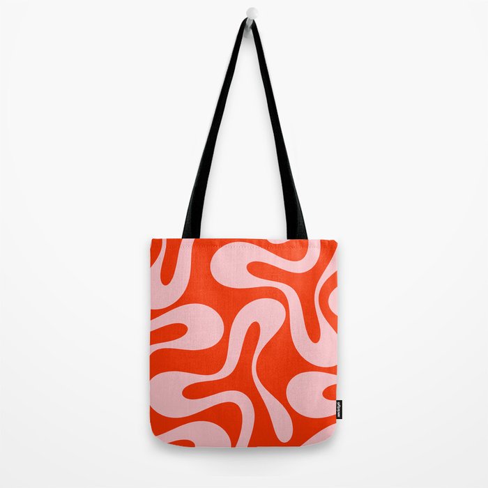 Retro Modern Soft Curves Abstract Contemporary Pattern in Bold Red-Orange and Pink Tote Bag Gallery Image 2