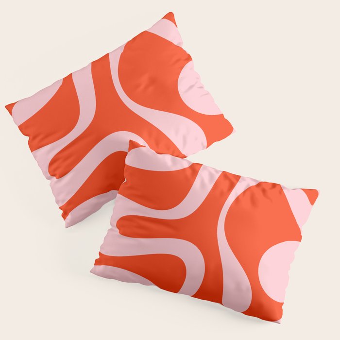 Retro Modern Soft Curves Abstract Contemporary Pattern in Bold Red-Orange and Pink Pillow Sham Gallery Image 3