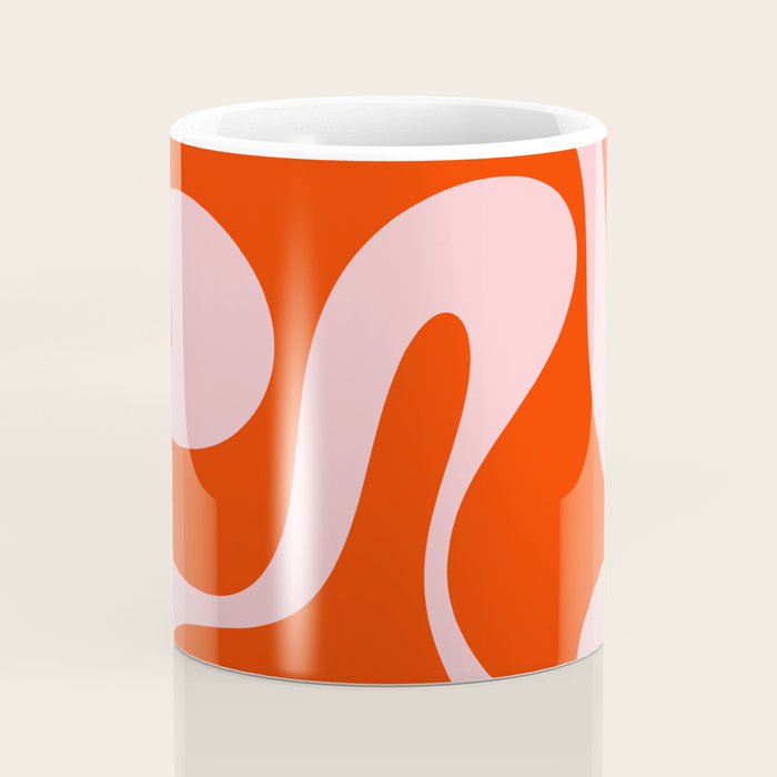 Retro Modern Soft Curves Abstract Contemporary Pattern in Bold Red-Orange and Pink Coffee Mug Gallery Image 4