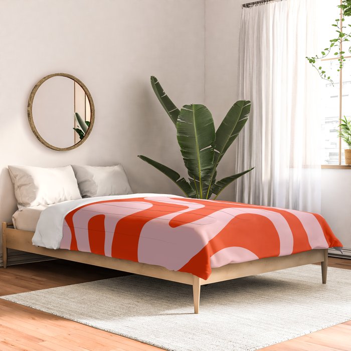 Retro Modern Soft Curves Abstract Contemporary Pattern in Bold Red-Orange and Pink Comforter Gallery Image 2