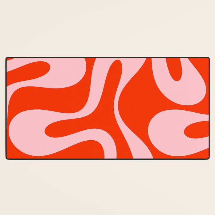 Retro Modern Soft Curves Abstract Contemporary Pattern in Bold Red-Orange and Pink Desk Mat Gallery Image 3