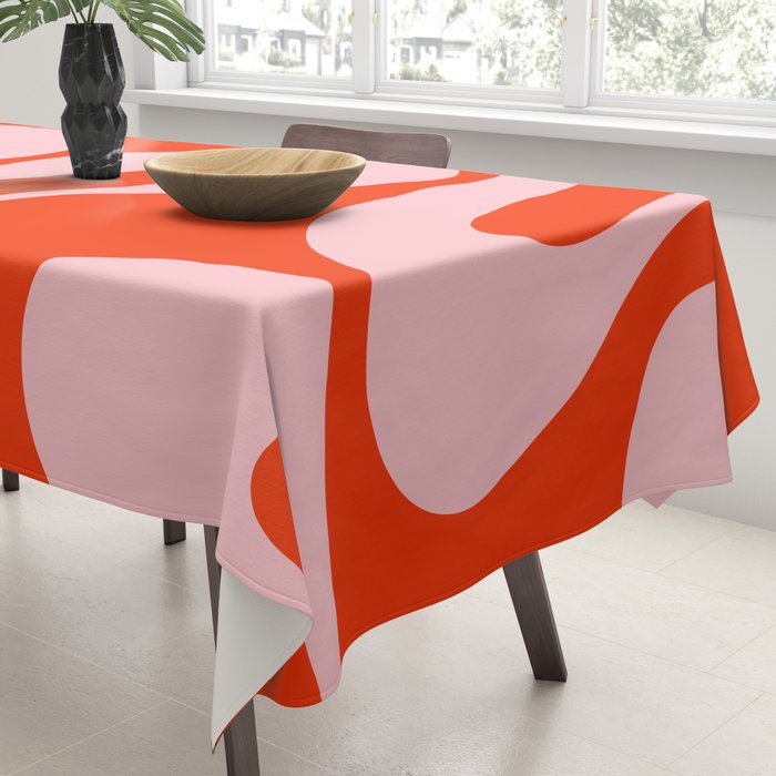 Retro Modern Soft Curves Abstract Contemporary Pattern in Bold Red-Orange and Pink Tablecloth Gallery Image 3