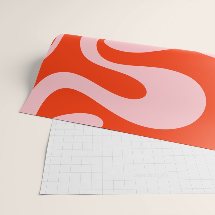 Retro Modern Soft Curves Abstract Contemporary Pattern in Bold Red-Orange and Pink Wrapping Paper Gallery Image 2