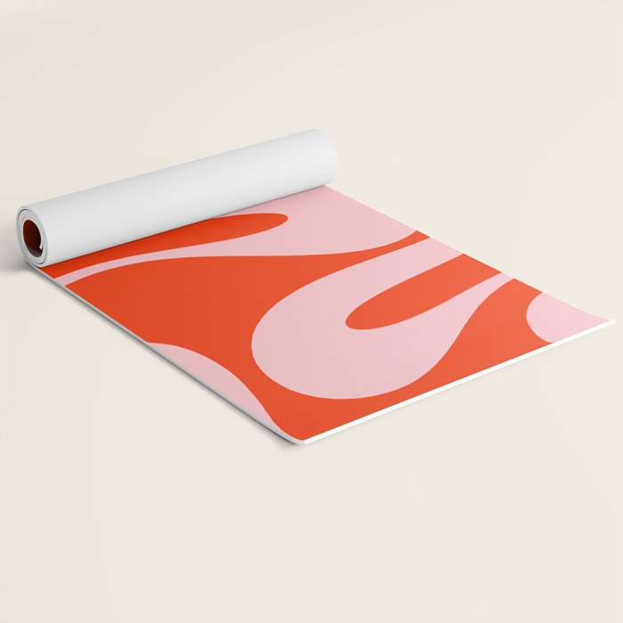 Retro Modern Soft Curves Abstract Contemporary Pattern in Bold Red-Orange and Pink Yoga Mat Gallery Image 2