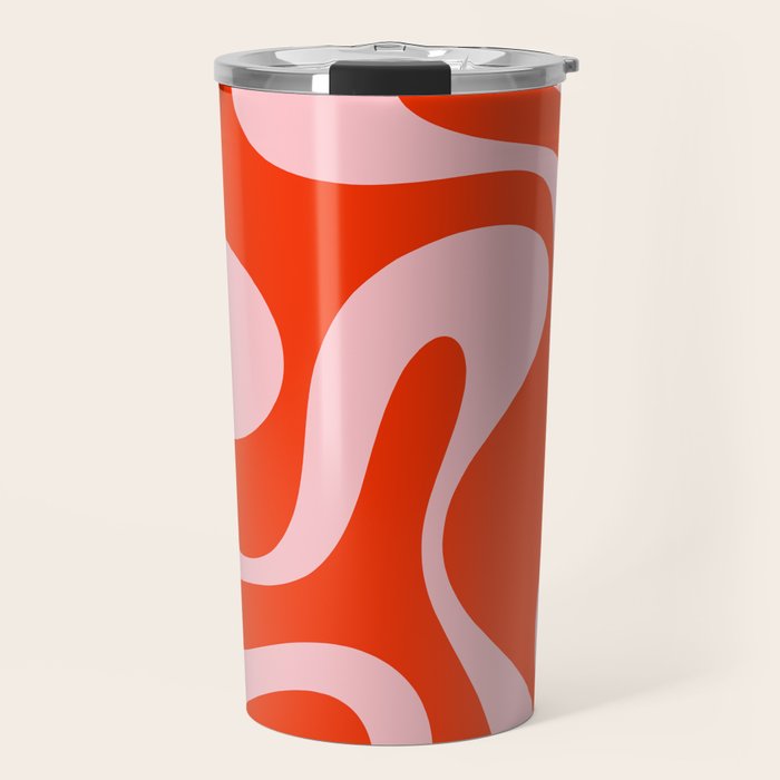 Retro Modern Soft Curves Abstract Contemporary Pattern in Bold Red-Orange and Pink Travel Mug Gallery Image 1