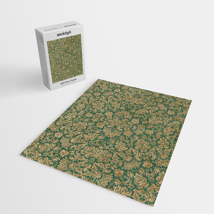 Antique Gold and Green Brocade Pattern Jigsaw Puzzle Gallery Image 2