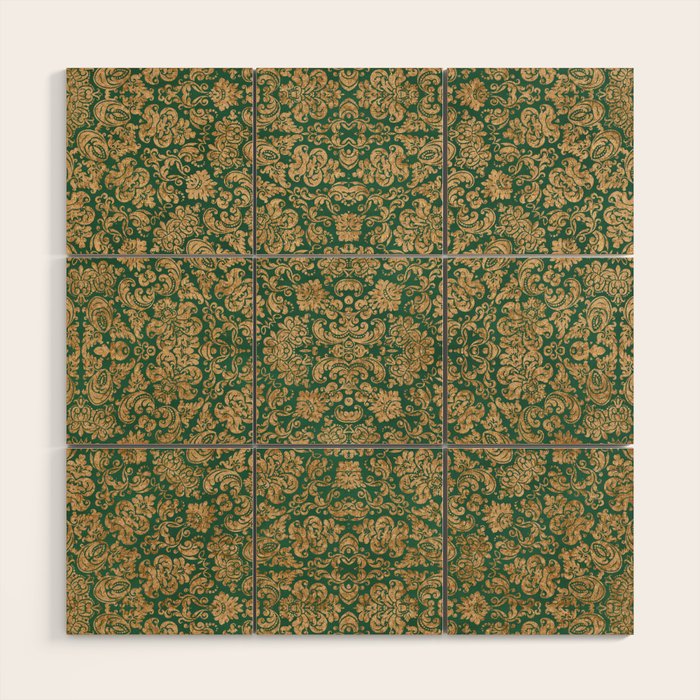 Antique Gold and Green Brocade Pattern Wood Wall Art Gallery Image 1