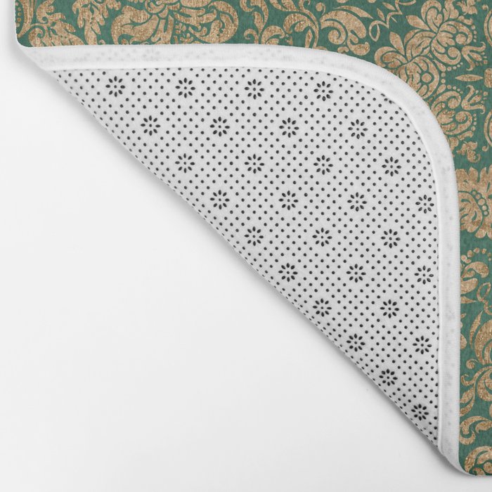 Antique Gold and Green Brocade Pattern Bath Mat Gallery Image 2
