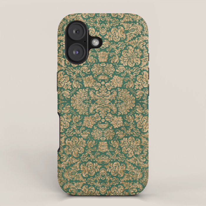 Antique Gold and Green Brocade Pattern iPhone Case Gallery Image 1