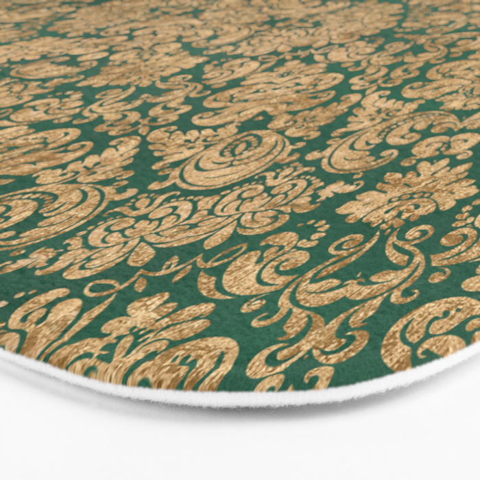 Antique Gold and Green Brocade Pattern Bath Mat Gallery Image 3