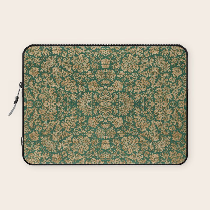 Antique Gold and Green Brocade Pattern Laptop Sleeve Gallery Image 1