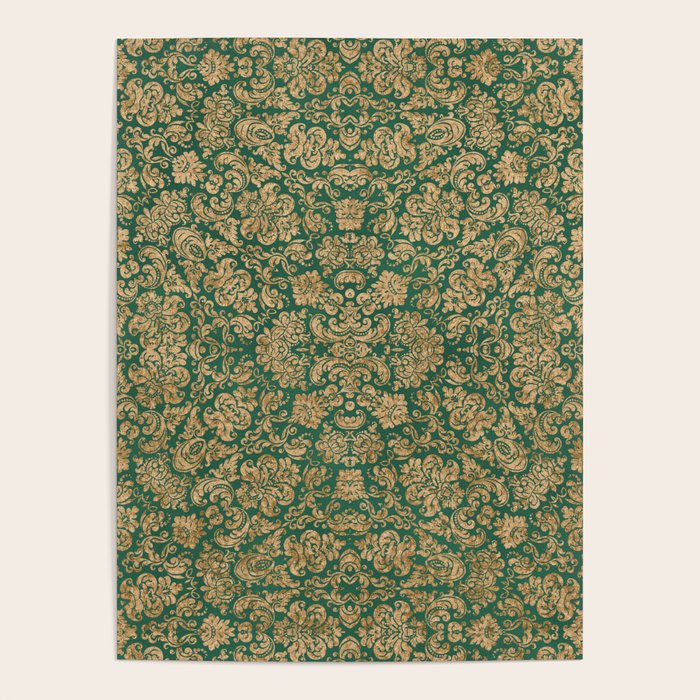Antique Gold and Green Brocade Pattern Poster Gallery Image 4