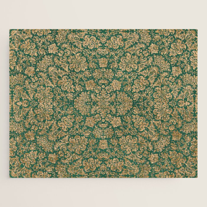 Antique Gold and Green Brocade Pattern Jigsaw Puzzle Gallery Image 1