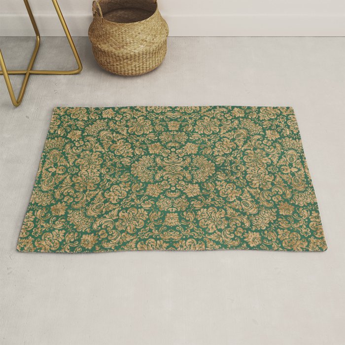 Antique Gold and Green Brocade Pattern Rug Gallery Image 1