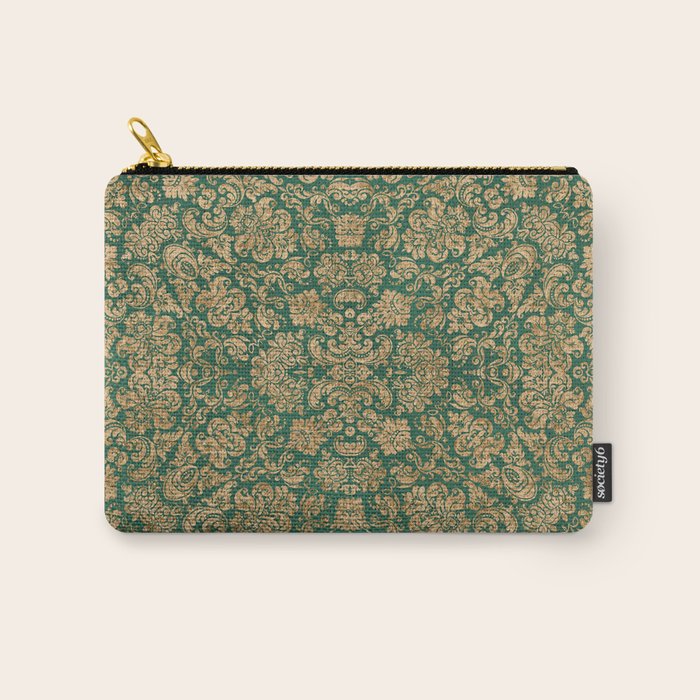 Antique Gold and Green Brocade Pattern Carry All Pouch Gallery Image 1