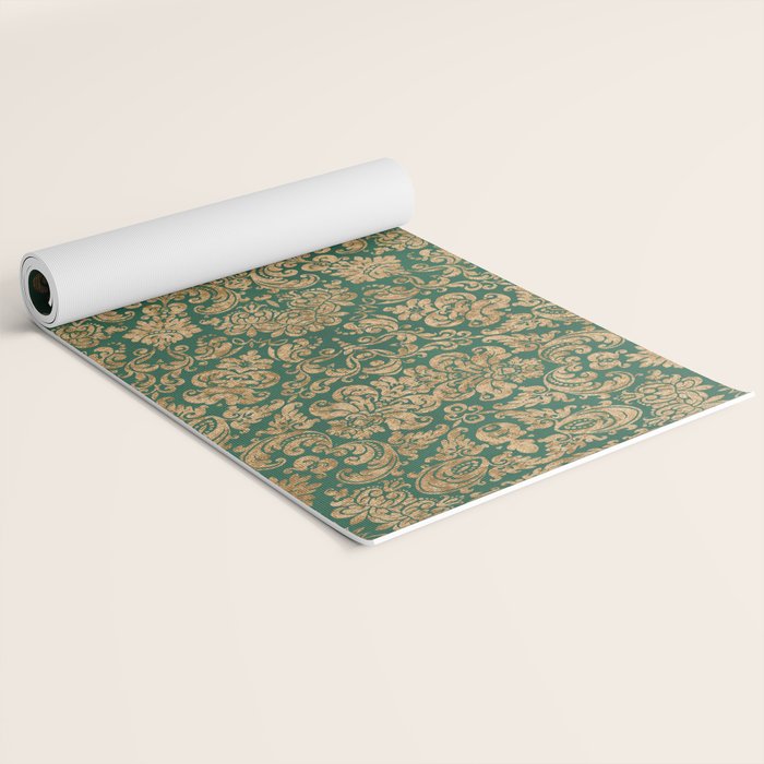 Antique Gold and Green Brocade Pattern Yoga Mat Gallery Image 2
