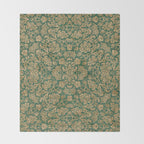 Antique Gold and Green Brocade Pattern Throw Blanket Gallery Image 2