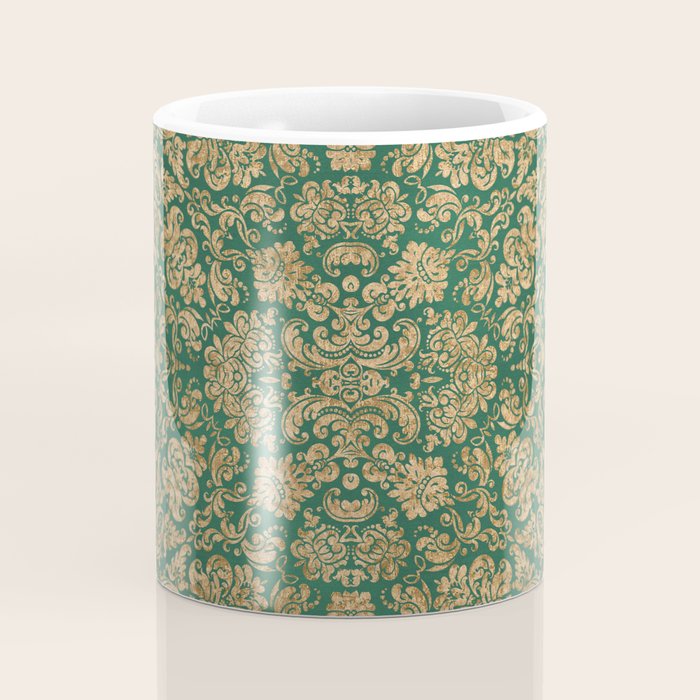 Antique Gold and Green Brocade Pattern Coffee Mug Gallery Image 4