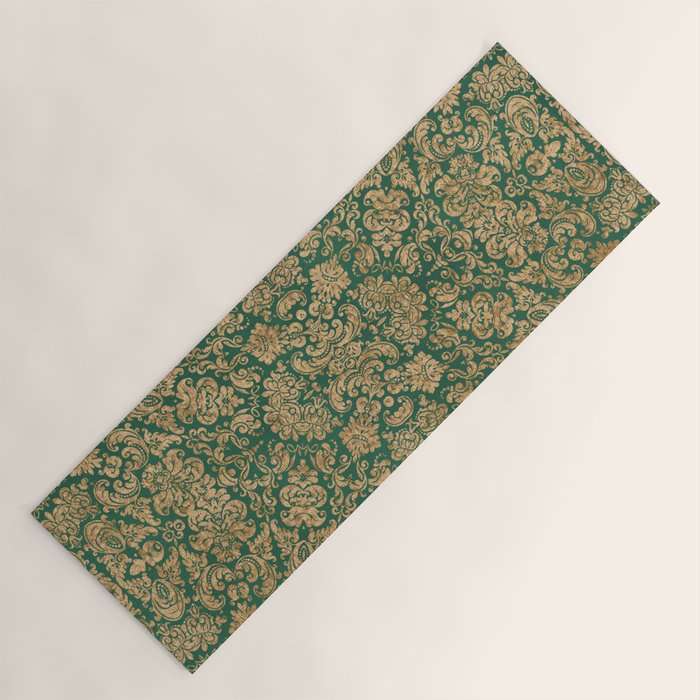 Antique Gold and Green Brocade Pattern Yoga Mat Gallery Image 1